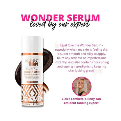 SkinnyTan Tan and Tone Wonder Serum Express - Hydrating Serum with Anti-Aging Q10, Aloe Vera, and Vitamin E - 1 Hour Express - 4.9 oz