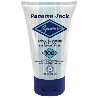 Panama Jack Sport Sunscreen Lotion - SPF 100, Broad Spectrum UVA/UVB Protection, Non-Greasy, PABA, Paraben, Gluten & Cruelty Free, 3 FL OZ (Pack of 2)