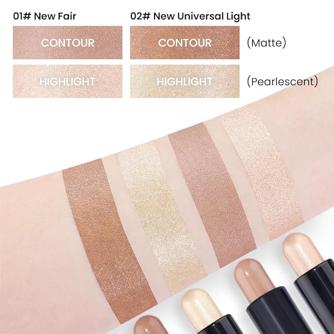 Kaely 2Pcs Cream Bronzer Highlighter Stick,Face Shaping Contouring Shades Makeup,01+02