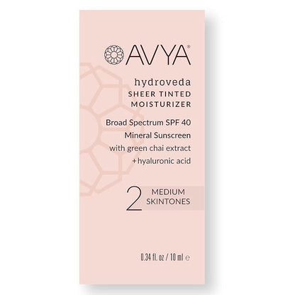 AVYA SPF 40 Sheer Tinted Moisturizer with Hyaluronic Acid & Green Chai – Advanced Ayurvedic Skincare Treatment for Balanced and Brighter Skin/Medium Skintones Shade #2 (0.34oz/10ml)