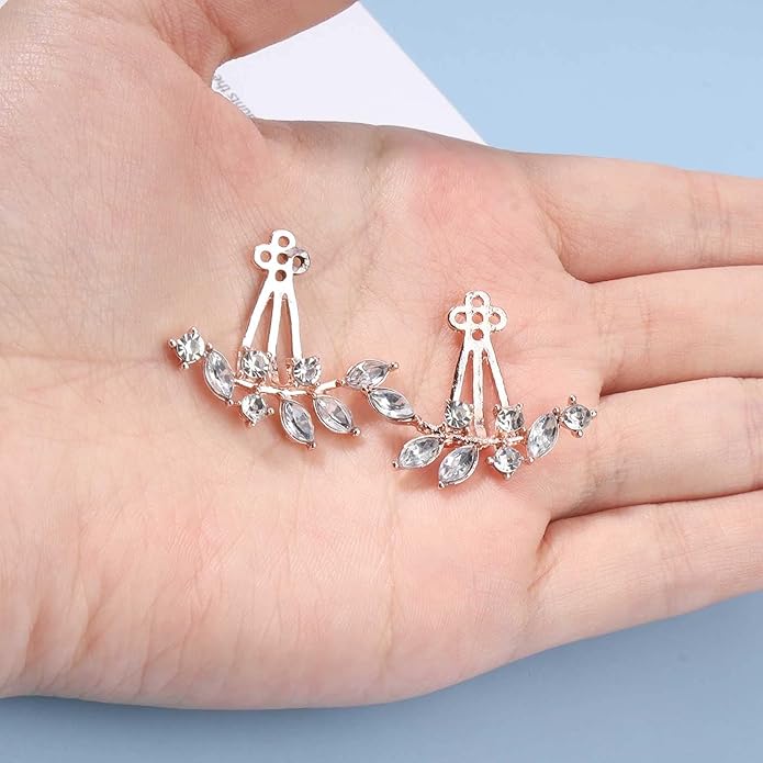 Boho Crystal Leaf Ear Jackets Earrings Gold Cz