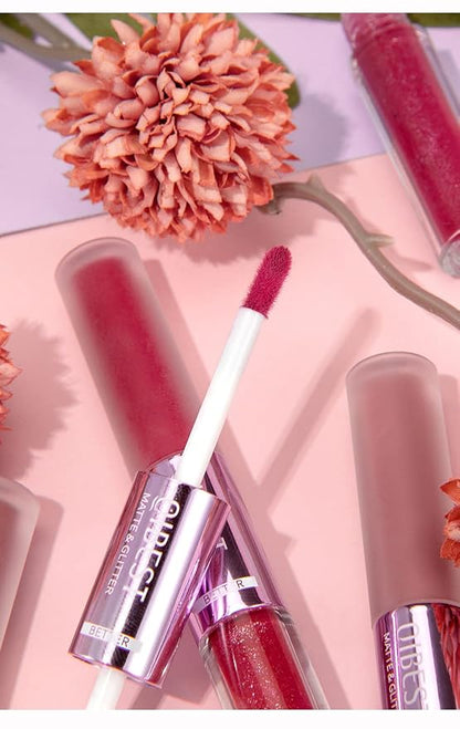 Double Head Lip Gloss Non Fading Lip Glaze Matte Mist Pearlescent Liquid Lipstick, 6-color suit