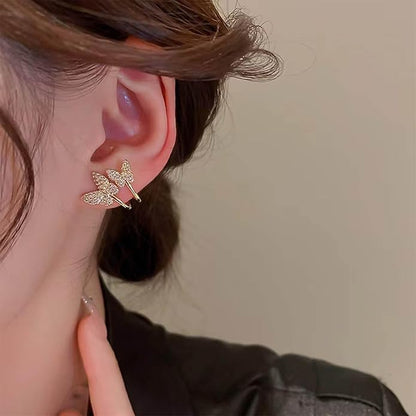 Vintage Crystal Butterfly Claw Earrings Rhinestone