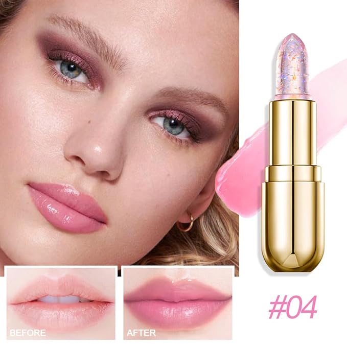 BINGBRUSH Clear Crystal Color Changing PH Lipstick,Rich in Vitamin E for All-Day Moisture,Gold Foil Long Lasting Moisturizer Waterproof Discoloration (04#)