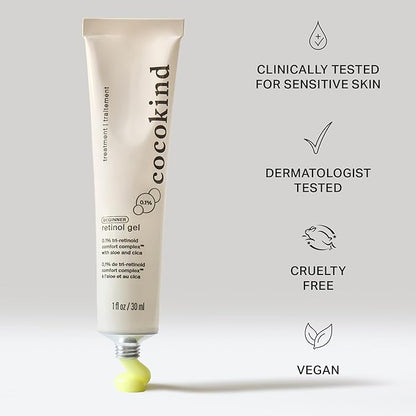 Cocokind Beginner Retinol Gel 0.1%, Improve the Appearance of Fine Lines and Uneven Texture without Irritation, Aloe and Cica to Prevent Dryness, 1 fl oz