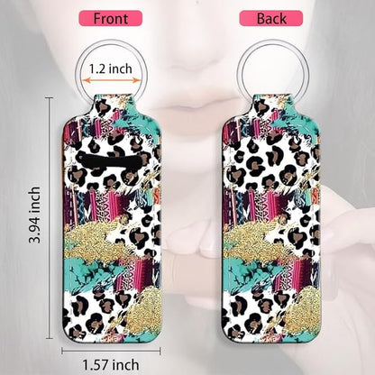 Chapstick Holder Keychain Holder Neoprene Lip Balm Lipstick Lip Gloss Holder Travel Accessory for Girls Women Gift(Turquoise Leopard)