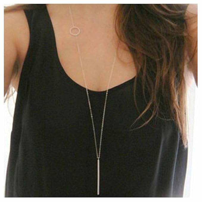 Vertical Bar Circle Necklace Silver Circle