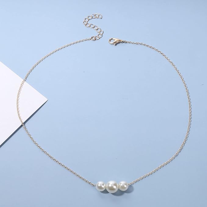 Boho Pearl Choker Necklace Gold Pearl