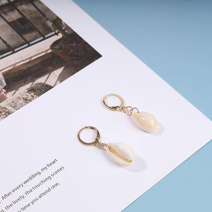 Natural Cowrie Shell Earrings Gold Boho Dangle Shell