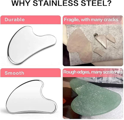 Gua Sha Facial Tools Stainless Steel Face Roller and Gua Sha Set for Puffiness and Skin Care Routine,Lymphatic Drainage, Facial Tension