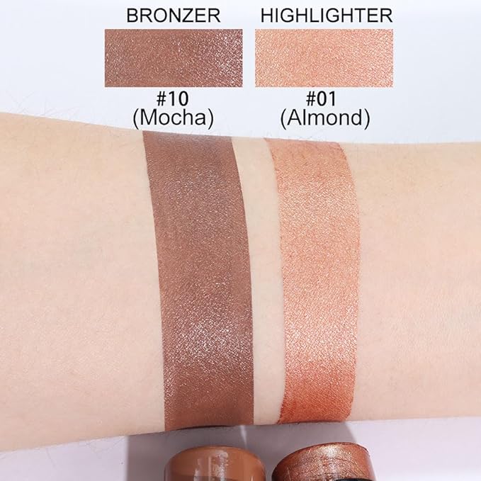 Kaely 2Pcs Cream Contour Highlighter Stick Kit,Bronzer Cheek Stick Waterproof,01+10