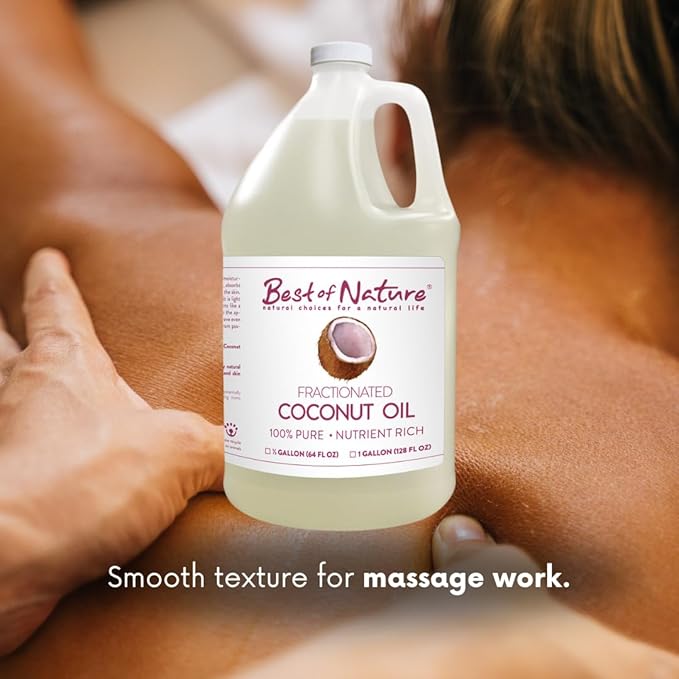 Best of Nature 100% Pure Fractionated Coconut Oil - Liquid MCT Massage & Body Oil, Unscented Moisturizer for Hair, Skin, Face, Aromatherapy Carrier for Essential Oils, Half Gallon (64 fl oz)