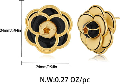 CLASSYZINT Gold/White/Red/Black Flower Stud Earrings