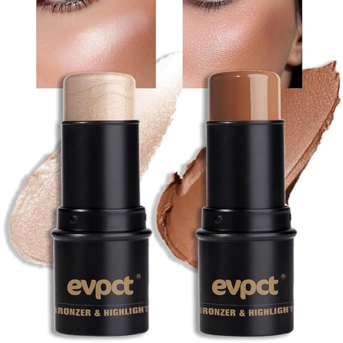 Kaely 2Pcs Cream Contour Highlighter Stick Kit,Bronzer Cheek Stick Waterproof,04+07