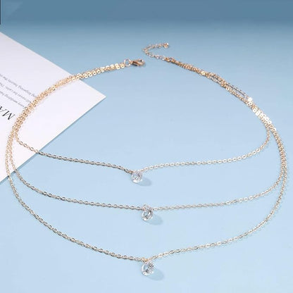 Boho Layered Crystal Necklace Choker Gold Bezel Pendant