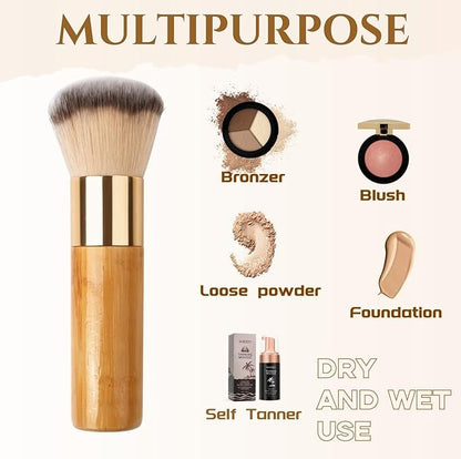 Bronzer Tan Self Tanning Brush, Vegan Large Kabuki Brush for Powder Foundation Self Tanner Applicator Brush, Professional Kabuki Foundation Blush Self Tanner Blending Brush for Face
