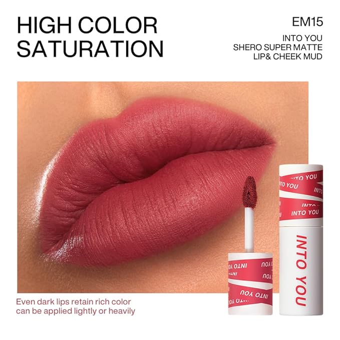 INTO YOU Matte Lipstick, Super Stay Lipstick for Women, Waterproof, Long Lasting Lipstick, High Impact Lipcolor with Lightweight Lip Mud Texture, Dual-use for Lips and Cheek, Pink Lipstick (EM15)