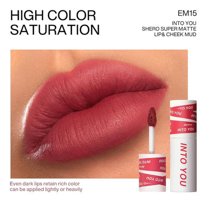 INTO YOU Matte Lipstick, Super Stay Lipstick for Women, Waterproof, Long Lasting Lipstick, High Impact Lipcolor with Lightweight Lip Mud Texture, Dual-use for Lips and Cheek, Pink Lipstick (EM15)