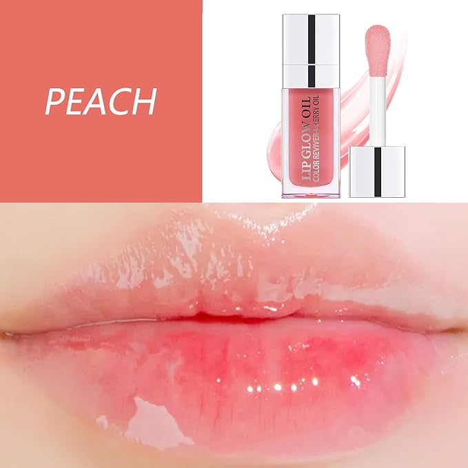 Plumping Lip Oil, Hydrating Lip Gloss Tinted Lip Balm Transparent Lip Care, Big Brush Head Glitter Shine, Long Lasting Nourishing Non-sticky Fresh Texture