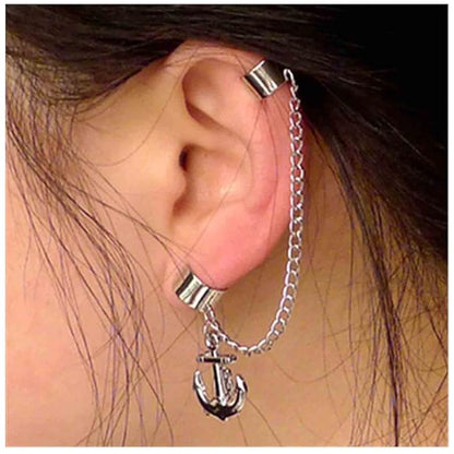 Anchor Chain Cuff Earrings Silver Anchor Dangle Chain