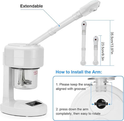 JOSTZHXIN Facial Steamer Nano Ionic Face Steamer with Extendable Arm,Portable Facial Steamer 360°Rotating Nozzle Esthetician Steamer for Personal Care at Home or Salon