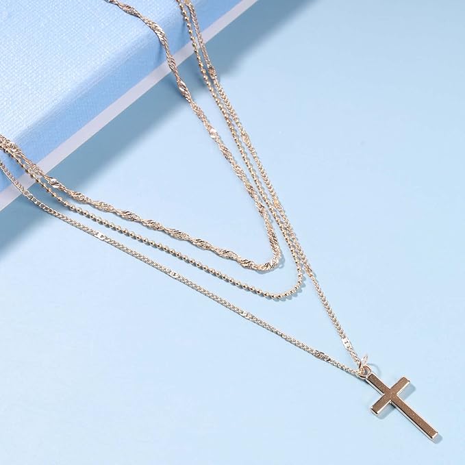 Boho Layered Cross Necklace Choker Gold