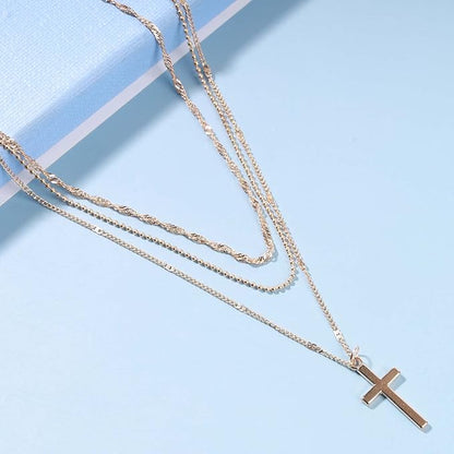 Boho Layered Cross Necklace Choker Gold