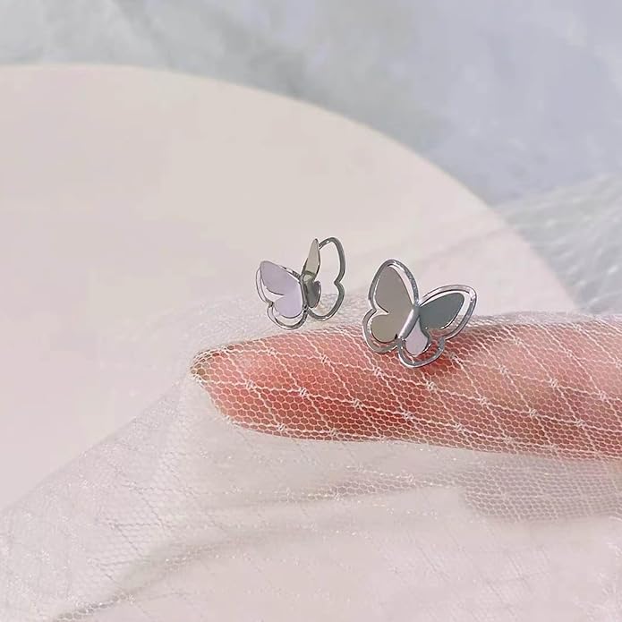 Tiny Butterfly Studs Earrings Vintage Silver