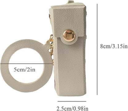 Lipstick Holder Keychain PU Leather Lipstick Pouch Leather Organizer