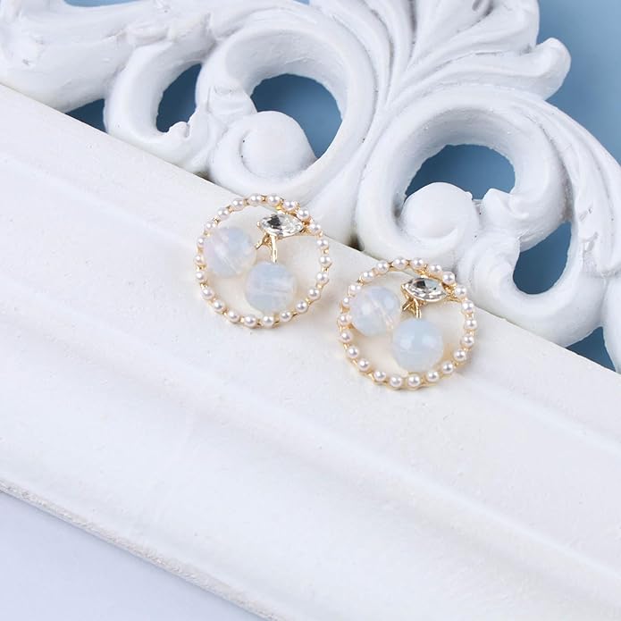 Vintage Circle Pearl Earrings Crystal Cherry