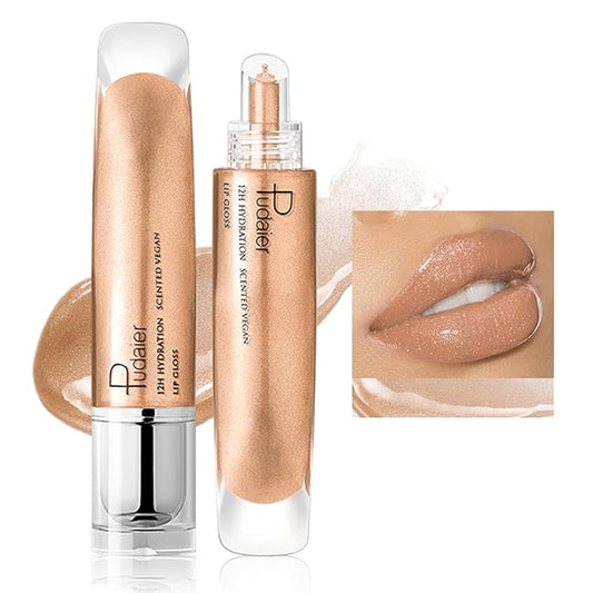 AKARY Shimmery Glitter Lip Gloss, Tinted Hydrating Waterproof Long Lasting Liquid Lipstick for Lip Plumper Makeup with Jojoba Seed OilRosa, Sparkle Lipstick Moisturizing High Shine Lip Glow Stain, 02