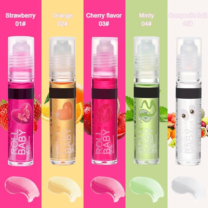 BINGBRUSH Roller Lip Glaze Mirror Lip Gloss, Plumping Magic Mood Lipstick Lip Glaze, High-Shine Clear Lip Stain Lip Balm Lip Care, Longlasting Moisturizing Lip Glow Oil (5Pcs 01#-05#)