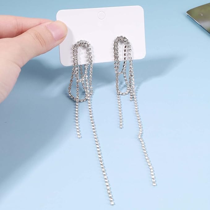 Rhinestone Tassel Ear Jacket Earrings Long Rhinestone Chain