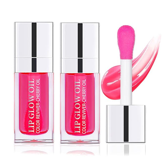 2 PCS Plumping Lip Glow Oil(CHERRY), Clear Tinted Lip Gloss Set, Moisturize Nourish and Enhance Your Lips with a Natural Long-Lasting Shine - Perfect for Any Occasion