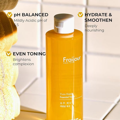 Yuzu Honey Essential Toner – Korean Hydrating Facial Toner with Honey, Propolis & Hyaluronic Acid, Boosts Radiance, Smooths Fine Lines, Nourishes Dry Skin, Serum-Like Texture, 8.45 fl.oz.