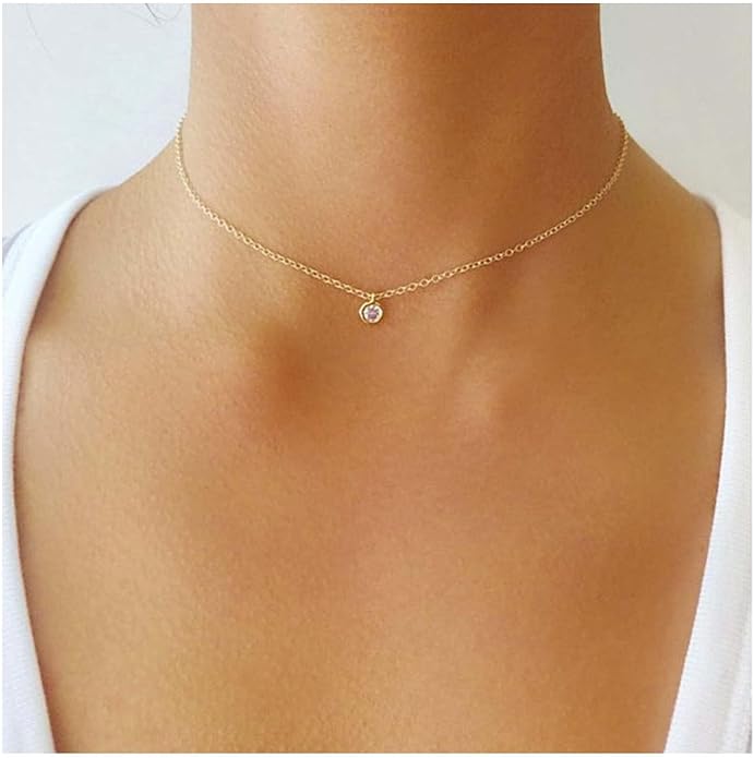 Boho Tiny Crystal Choker Gold Clear Quartz Pendant