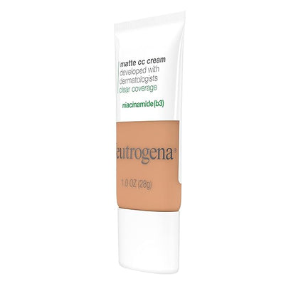 Neutrogena Clear Coverage Flawless Matte CC Cream, Full-Coverage Free, Wheat, 1 oz