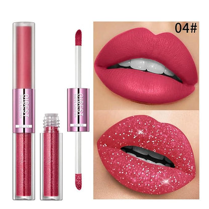 Double Head Lip Gloss Non Fading Lip Glaze Matte Mist Pearlescent Liquid Lipstick, 6-color suit