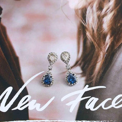 Vintage Sapphire Drop Earrings Oval Sapphire Crystal Earrings