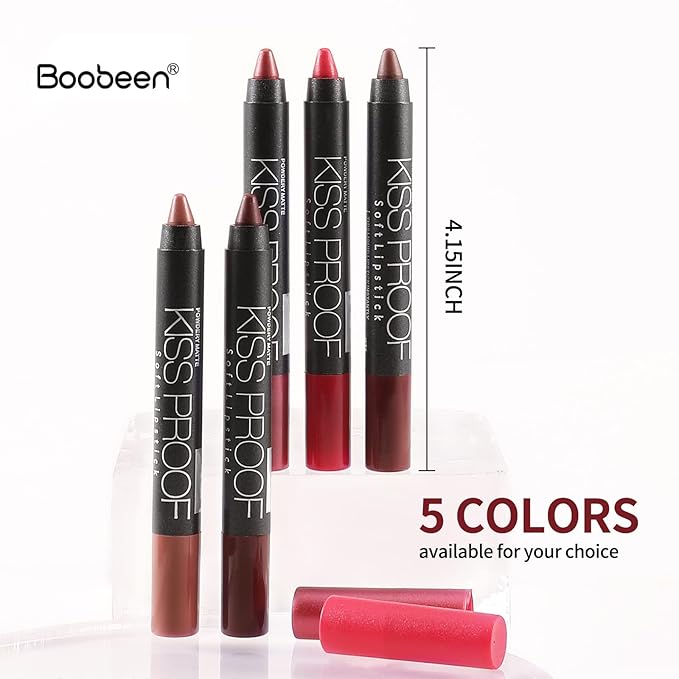 Boobeen Matte Lipstick Pencil Lip Crayon Stick Matte Velvet Lipgloss Creamy Lip Liner Full Coverage High Pigment Waterproof Non-Fade Lipstick for Women, Matte Lip Stain with Smooth Makeup
