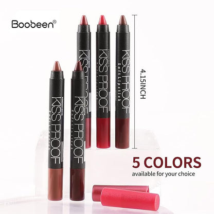 Boobeen Matte Lipstick Pencil Lip Crayon Stick Matte Velvet Lipgloss Creamy Lip Liner Full Coverage High Pigment Waterproof Non-Fade Lipstick for Women, Matte Lip Stain with Smooth Makeup