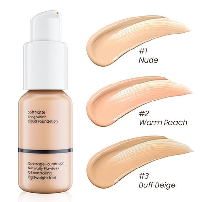 Matte Full Coverage Liquid Foundation - Lightweight & Warm Peach)