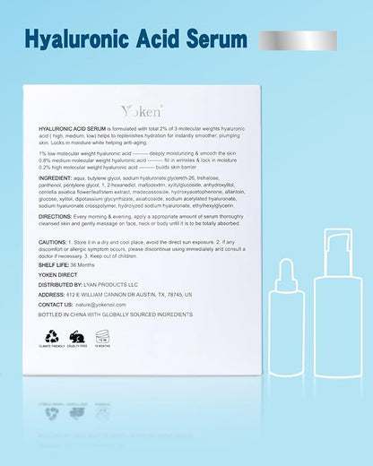 EWG Verified Hyaluronic Acid Serum for Face 8 + 2 fl oz, Vitamin B5 & Triple Pure Hyaluronic Acid 2%, Anti-aging Facial Serum for Fine Line Wrinkle Hydrating Serum Plump Dry Skin Fragrance-Free