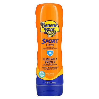 Banana Boat Water Resistant Sport Performance Broad Spectrum SPF 30 Sunscreen Lotion, Swim Splash Sport - Up to 80 Minutes Water Resistant, 8 Fl Oz (Pack of 2)