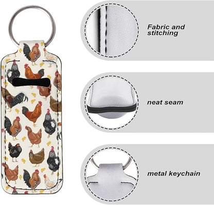 Cute Rooster Print Chapstick Holder Keychian