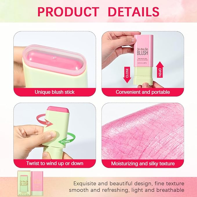 Soft Creamy Blush Stick,On-the-Go Blush,2-in-1 Cheek and Lip