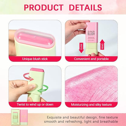 Soft Creamy Blush Stick,On-the-Go Blush,2-in-1 Cheek and Lip