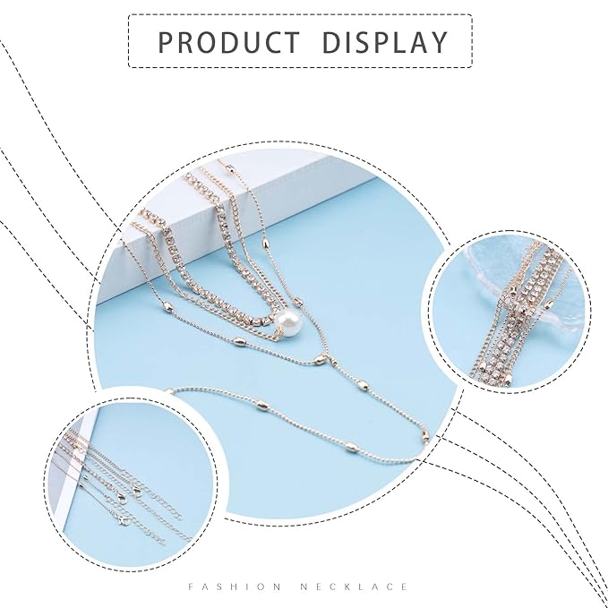 Bohemia Layered Y Lariat Choker Necklace Long Rhinestone