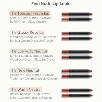 Glo Skin Beauty Suede Matte Lip Crayon (Monogram) - Longwearing Formula Stays On All Day, With Conditioning Shea Butter + Mango Seed Oil for a Velvety Smooth Finish