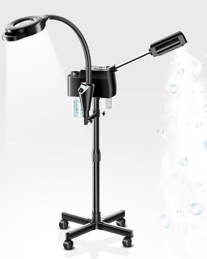 Facial Steamer Professional with 5X Magnifying Lamp, Facial Steamer on Wheels for Spa, Steamer for Face with Time Setting, Face Steamer for Facial Deep Cleaning for Esthetician(53inch)